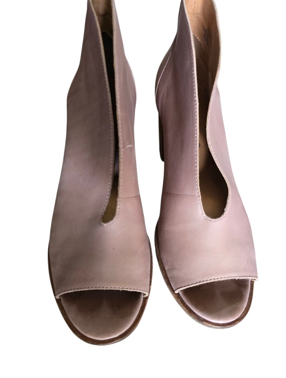 Lucky Brand Open-Toe Leather Booties in Dusty Pink